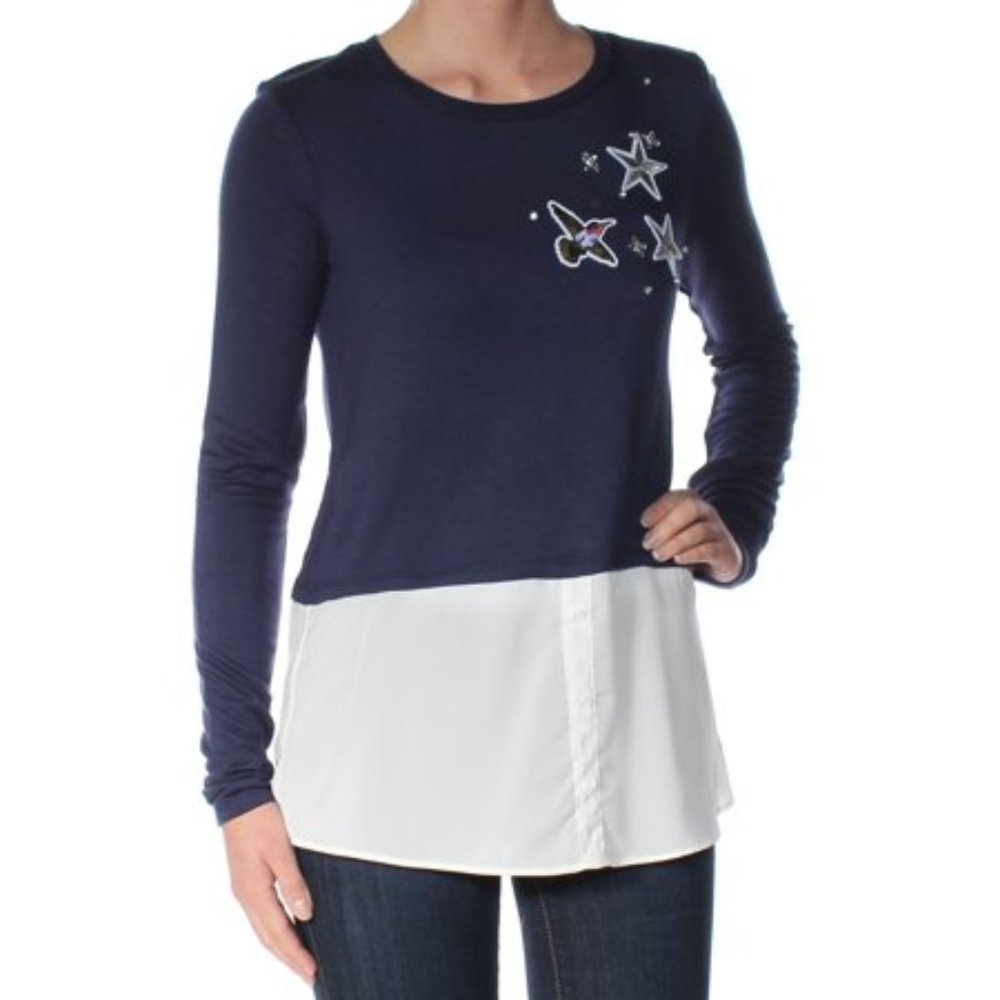 Navy Beaded Embroidered Long Sleeve